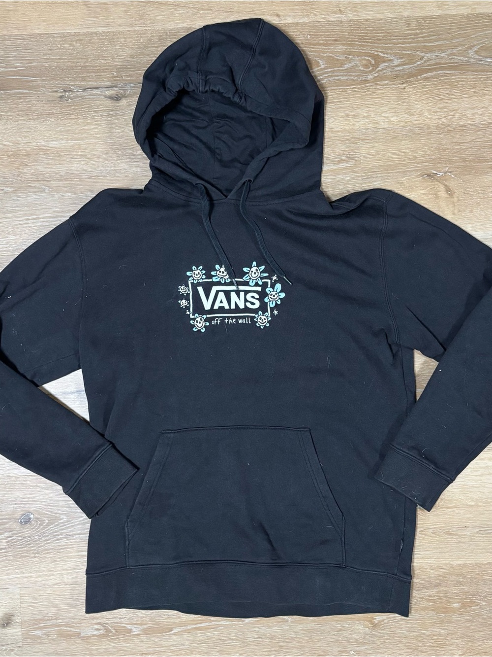 Vans Black Hoodie with White Floral Logo